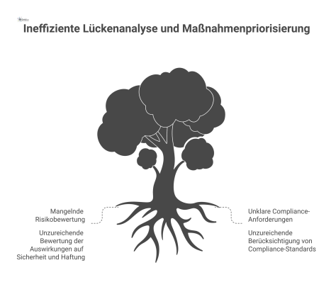 Ein Flussdiagramm, das den Prozess von der Lückenanalyse zur Erstellung einer Liste priorisierter Maßnahmen nach Risikobewertung darstellt. 