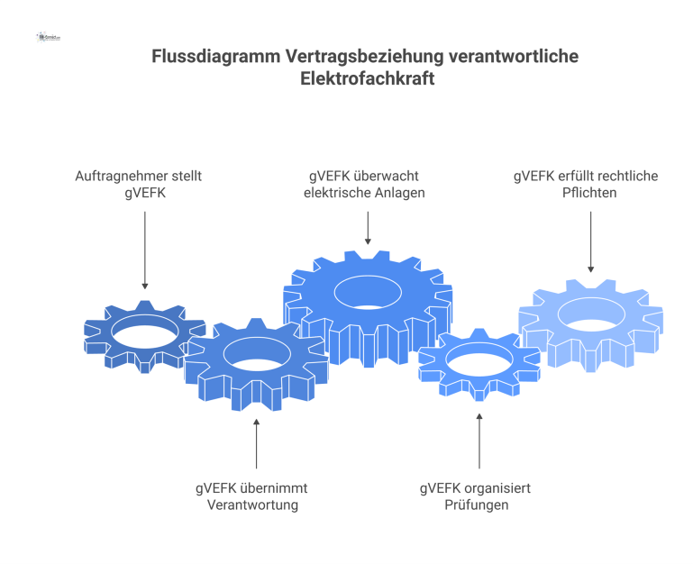Flussdiagramm, das die Vertragsbeziehung zeigt: Ein Auftragnehmer stellt einem Betreiber eine verantwortliche Elektrofachkraft für die Organisations- und Fachverantwortung. 