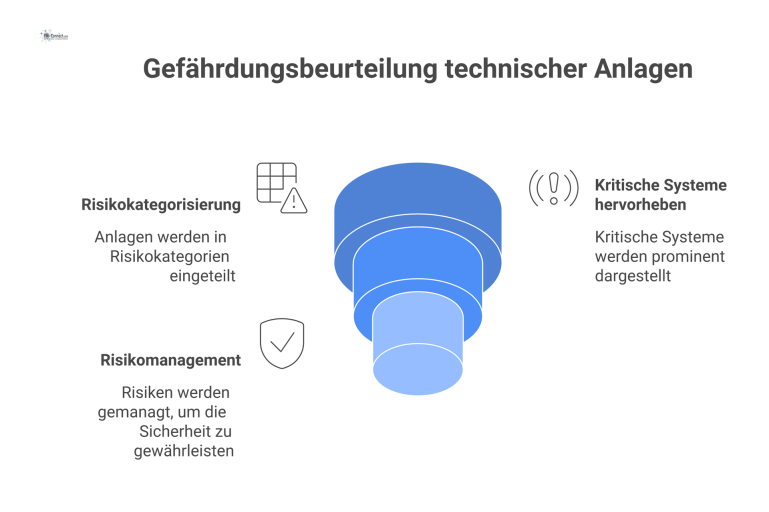Dashboard zur Gefährdungsbeurteilung technischer Anlagen Dashboard zur Gefährdungsbeurteilung technischer Anlagen, unterteilt in vier farbcodierte Risikokategorien von kritisch (rot) bis niedrig (grün).